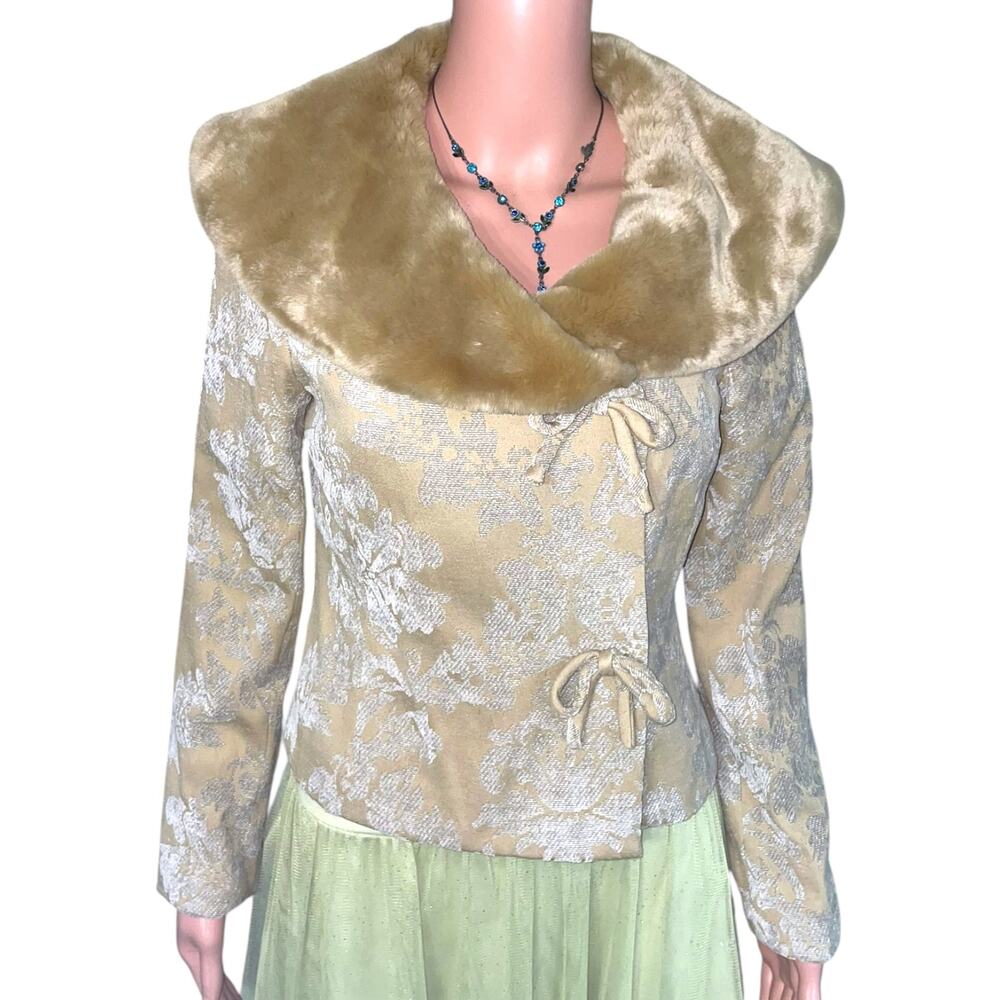 Anthropologie Y2K Penny Lane Brocade Jacket with Fur collar size 4 XS 70's Boho
